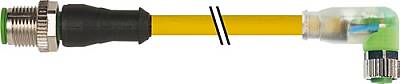 7000-40641-0100030 M12 male 0° / M8 female 90° A-cod. LED PVC 3x0.25 ye UL/CSA 0.3m - 1