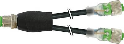 7000-40771-6330060 Y-Distributor M12 male / M12 female 0° A-cod. LED PUR 3x0.34 bk UL/CSA+drag ch. 0.6m - 1