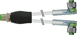 7000-40781-2330030 Y-Distributor M12 male / M12 female 90° A-cod. LED PUR 3x0.34 gy UL/CSA+drag ch. 0.3m