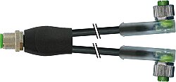 7000-40781-6130200 Y-Distributor M12 male / M12 female 90° A-cod. LED PVC 3x0.34 bk UL/CSA 2m