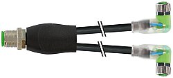 7000-40861-6200300 Y-Distributor M12 male / M8 female 90° A-cod. LED PUR 3x0.25 bk UL/CSA 3m