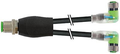 7000-40861-6200300 Y-Distributor M12 male / M8 female 90° A-cod. LED PUR 3x0.25 bk UL/CSA 3m - 1