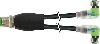7000-40861-6500250 Y-Distributor M12 male / M8 female 90° A-cod. LED PUR 3x0.25 bk UL/CSA+robot+drag ch. 2.5m - 1
