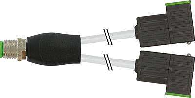 7000-42441-2360100 Y-Distributor M12 male / MSUD valve plug CI-9.4mm PUR 3x0.75 gy UL/CSA+drag ch. 1m - 1