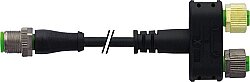 7000-42620-6540015 T coupler M12 male with cable / 2x M12 female 0° PUR 4x0.34 bk UL/CSA+robot+drag ch. 0,15m