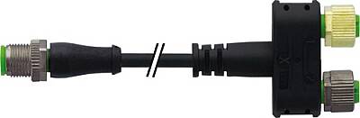 7000-42620-6540015 T coupler M12 male with cable / 2x M12 female 0° PUR 4x0.34 bk UL/CSA+robot+drag ch. 0,15m - 1