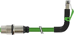 7000-44867-7960030 M12 fem. recept. D-cod. rear / RJ45 male 90° up PUR 1x4xAWG22 shielded gn UL/CSA+drag ch. 0.3m