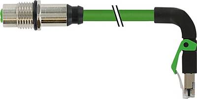 7000-44877-7960030 M12 fem. recept. D-cod. rear / RJ45 male 90° down PUR 1x4xAWG22 shielded gn UL/CSA+drag ch. 0.3m - 1