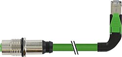 7000-44887-7960035 M12 fem. recept. D-cod. rear / RJ45 male 90° left PUR 1x4xAWG22 shielded gn UL/CSA+drag ch. 0.35m