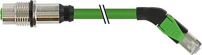 7000-44891-7940100 M12 fem. recept. D-cod. rear / RJ45 male 45° right PUR 1x4xAWG22 shielded gn UL/CSA 1m - 1
