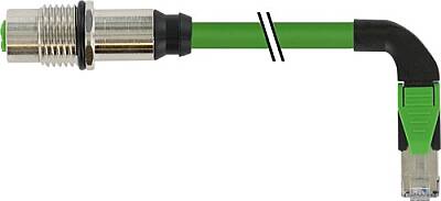 7000-44897-7960030 M12 fem. recept. D-cod. rear / RJ45 male 90° right PUR 1x4xAWG22 shielded gn UL/CSA+drag ch. 0.3m - 1