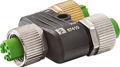 7000-47311-0000000 T-Coupler M12 female / 2x M12 female shielded Y-cod. / D-cod. Ethernet + A-cod. - 1