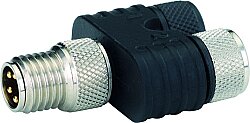 7000-88602-0000000 T-Coupler M8 Nano male / 2x female A-cod. 4-pol. / 2x 3-pol.