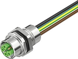 7000-P3292-9880050 M12 Power female recept. K-cod. front incl.nut PUR-wires 5x1.5 0.5m