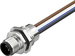 7000-P4182-9440030 M12 Power male recept. L-cod. incl. nut PUR-wires 4x1.5 0.3m
