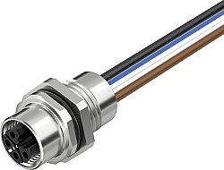 7000-P4192-9440020 M12 Power L-cod. 4pol. female recept. front mount wires PUR 4x1.5 0,2m