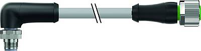 7000-P4824-2340050 M12 Power male 90° L-cod./ M12 female 0° A-cod. PUR 4x0.34 gy UL/CSA+drag ch. 0.5m - 1