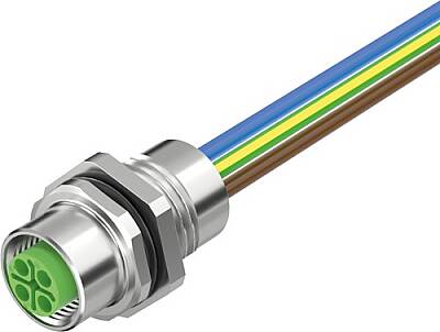 7000-P6292-9450100 M12 Power female recept. S-cod. front incl. nut PUR-wires 4x1.5 1m - 1