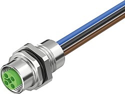 7000-P7292-9440020 M12 Power female recept. T-cod. front incl. Nut PUR-wires 4x1.5 0.2m