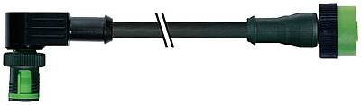 7050-40201-6340500 MQ12 male 90° / MQ12 female 0° A-cod. PUR 4x0.34 bk UL/CSA+drag ch. 5m - 1