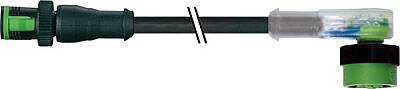 7050-40341-6340030 MQ12 male 0° / MQ12 female 90° A-cod. LED PUR 4x0.34 bk UL/CSA+drag ch. 0.3m - 1
