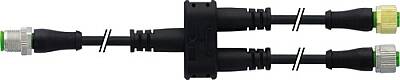 7356-X0017-6340060 T-coupler M12 M 0° / 2x M12 F 0° with cable PUR 4x0.34 bk UL/CSA+drag chain 0.6m - 1