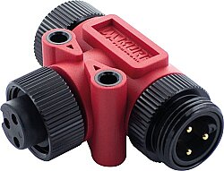 7700-A3T05-0000000 Mini (7/8) 3 pole Tee, Male (Ext.)/2x Female Red Housing