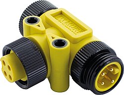 7700-A4T01-0000000 Mini (7/8) 4 pole Tee, Male (Ext.)/2x Female Yellow Housing