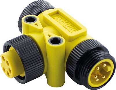 7700-A5T01-0000000 Mini (7/8) 5 pole Tee, Male (Ext.)/2x Female Yellow Housing - 1