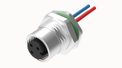 M12 A KOD 3 PİN DİŞİ PANEL TİP PG9 ARKA MONTAJ 50 CM KABLOLU KONNEKTÖR OLVO - 1