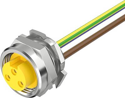 MURE-3FR-2M Mini (7/8) 3 pole, Receptacle, Female (Int.) Straight, 1/2'' NPT, PVC, IEC Colors, 16AWG, 2 m - 1