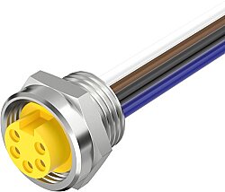MURE-5FR-2M Mini (7/8) 5 pole, Receptacle, Female (Int.) Straight, 1/2'' NPT, PVC, IEC Colors, 16AWG, 2 m