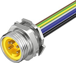 MURE-5MR-2M Mini (7/8) 5 pole, Receptacle, Male (Ext.) Straight, 1/2'' NPT, PVC, IEC Colors, 16AWG, 2 m